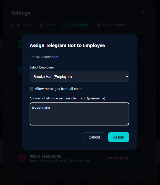 Telegram Bot Assignment with Whitelist Options
