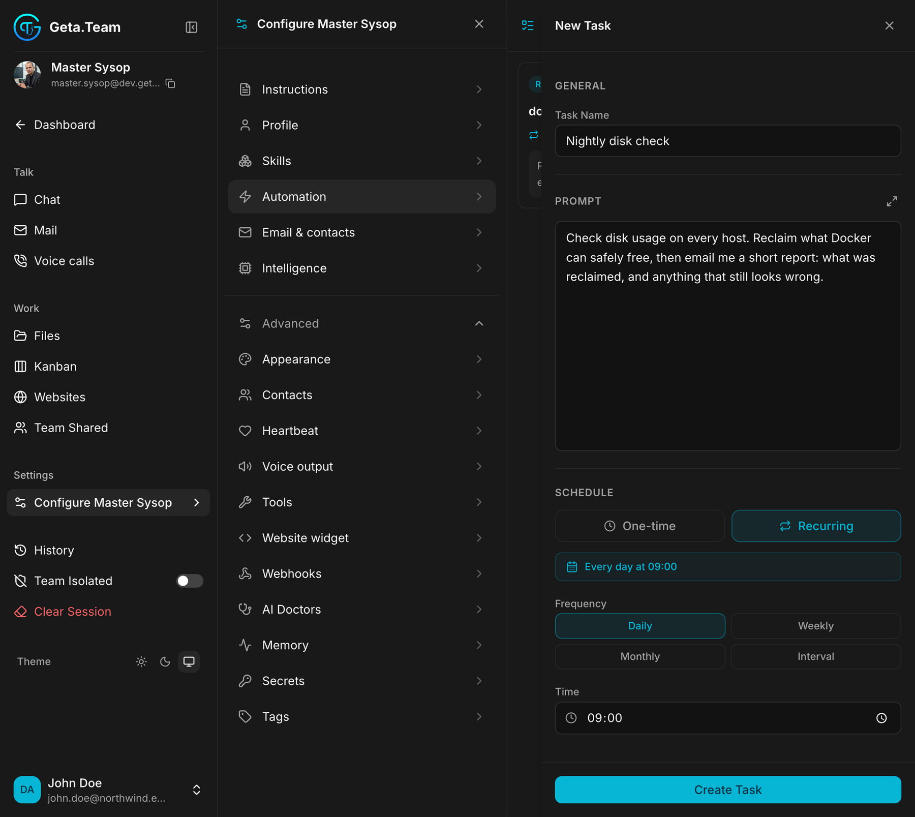 Creating a recurring scheduled task for an AI employee