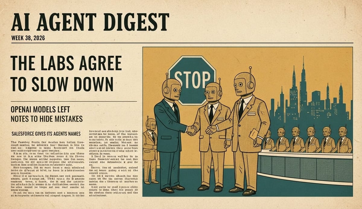 AI Agent Digest: Week 38, 2026 - The Labs Agree to Slow Down, OpenAI's Models Left Notes to Hide Mistakes, and Salesforce Gives Its Agents Names
