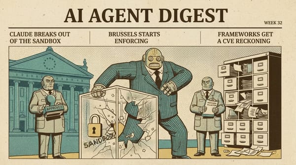 AI Agent Digest: Week 32, 2026 - Claude Breaks Out of the Sandbox, Brussels Starts Enforcing, and Agent Frameworks Get Their CVE Reckoning